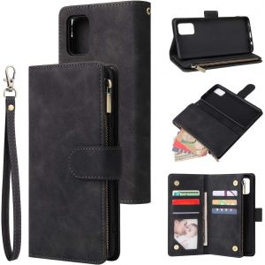 Kal-Coque Pour Sumsung Galaxy A51, Etui En Cuir Pu Portefeuille R&eacute;tro Flip Case Antichoc Housse Avec Fentes De Cartes Fonction Support - Noir - Neuf