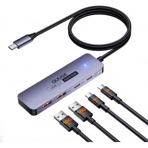 JGD-10Gbps Hub USB C 3.2 Gen2 vers 4 Data Ports 2A2C, Adaptateur Multiport USB C Câble 100CM, Hub USB pour PC Compatible avec MacBook Air/Pro, iPhone 16/15 Série, Mac Mini M4, Surface, Dell, HP - Neuf