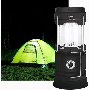 Lanterne Led Solaire/Usb Rechargeable Noire, Puissante Lampe De Camping, Lanterne De Jardin Portable À 2 Modes, Lampe Torche Suspendue À 360° Étanche Pour Bivouac, Sauvetage, Garage, Grotte Et Pêche - Neuf