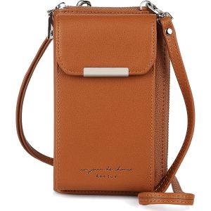 RFCBC-Sac Smartphone 6,5'', Portefeuille Femme Porte Monnaie Porte Carte, Sac Bandoulière Femme pour Téléphone Portable, Mini Pochette GSM PU Cuir, Sac de Voyage, Sac GSM(Marron) - Neuf