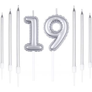 ERYI-Lot De 19 Bougies Longues Pour 19E Anniversaire Argenté - Neuf