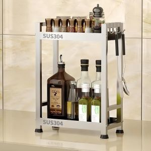 Jexnovashop-Tag&egrave;re &Agrave; &Eacute;pices &Agrave; 2 Niveaux En Acier Inoxydable Pour Cuisine, Salle De Bain, Rangement Et Organisation (30 Cm) - Neuf