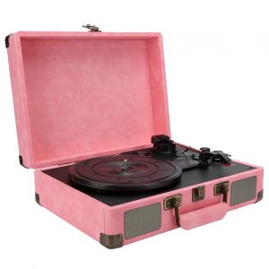 Platine vinyle portable Bluetooth 5.0 33/45/78 tr/min, 100/240 V, rose, EU - Neuf
