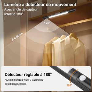 Lampe D'armoire D&eacute;tecteur De Mouvement 38cm, Rechargeable Usb Sans Fil Led Lampe De Placard, Led Cuisine Sous Meuble Magn&eacute;tique, Dimmable &Eacute;clairage &Agrave; Led Veilleuse Escalier Couloir - Neuf