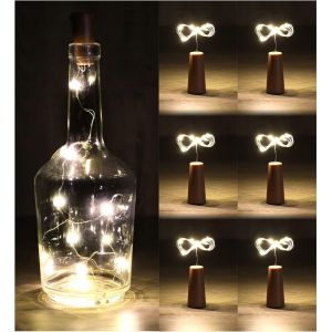TRAHOO-&reg; 6x Lampe pour Bouteilles LED - Guirlande Lumineuse en Li&egrave;ge pour l'int&eacute;rieur, pour Bouteilles de Vin et de Champagne Vides - Mini Lampes LED avec Fonctionnement sur Piles (06 pi&egrave;ces) - Neuf
