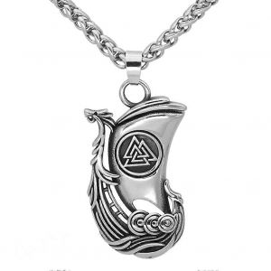 Collier De Navire Viking, Symbole Valknut, En Acier Inoxydable, Amulette Drakkar, Style M&eacute;di&eacute;val Gothique Scandinave, Bijou Pour Homme - Neuf