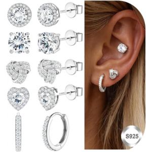 Kal-Boucle D'oreille Argent 925 Femme Homme Boucles D'oreilles Diamant Simul&eacute; Brillant Boucles D'oreilles En Zircon Cubique Grandes Creoles Plaqu&eacute;es Or 14k Boucle D'oreille Femme Argent/Or - Neuf