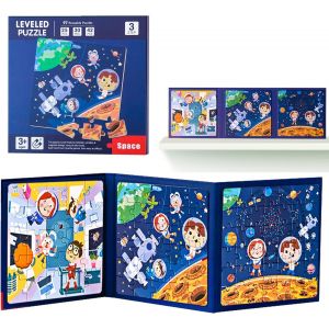 ERYI-Jeu Magnétique Puzzle - Jeux De Voyage Enfants À Partir De 3 4 5 Ans - Pour Occuper Les Enfants En Avion/Voiture (Niveau 3 | Univers, 1Pcs) - Neuf