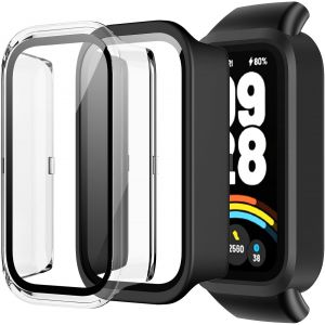 Kal-Coque Pour Xiaomi Smart Band 9 Active Protection Écran,Dur Pc Matériel Coque,Ultra Mince Verre Trempé Écran Case, Black+Transparent - Neuf