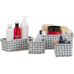 Boîte De Rangement Lot De 4 Paniers Plastique Salle De Bain Tressé Cosmétiques Corbeille,Blanc-Gris - Neuf