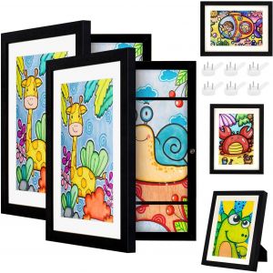 Fchhk-2 Pièces Cadre Dessin Enfant A4, Ouverture Frontale Cadres Photo D'art Pour Eenfants Interchangeable, Cadre Decoration Murale Rangement Dessin (Noir) - Neuf