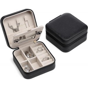 Trahoo-Bo&icirc;te &Agrave; Bijoux De Voyage - Petite Bo&icirc;te &Agrave; Bijoux - Mini Bo&icirc;te &Agrave; Bijoux - Miroir - Rangement De Bijoux - Pour Boucles D'oreilles, Bagues, Cha&icirc;nes, Montres, Id&eacute;e Cadeau Pour Femmes Et Hommes - Neuf