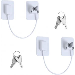 2 Pcs Securite Fenetre Enfant,Serrures Protection Fenetre Enfant Avec 4 Cl&eacute;s,Forte Adh&eacute;sif Serrure Frigo Pour Bloque Porte Placard Armoire Tiroir Laveuse - Neuf