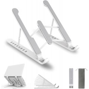 Support pour ordinateur portable, réglable sur 8 niveaux, de plastiques, de silicone anti-dérapant et en alliage d'aluminium, compatible avec les MacBook Air, Pro, HP, 10 à 15,6 pouces (blanc) - Neuf