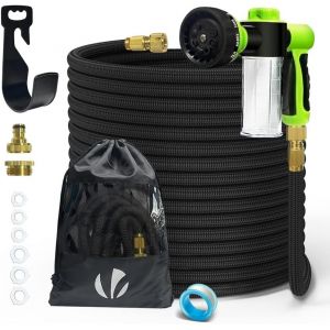 Tuyau d'Arrosage Extensible 30m Renforcé Adaptable 1/2" et 3/4" 10 Modes de Pulvérisation Flexible et Anti-Fuite Raccord et Sac de Rangement Fournis Noir - Neuf