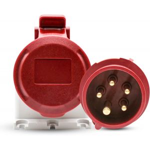 Prise Femelle Industrielle et Prise M&acirc;le Industrielle 32A CEE|5 Broches|3P + N + T|380V|Etanche IP44|pour Rallonge Electrique,Camping Car|Usage Int&eacute;rieur et Exterieur - Neuf