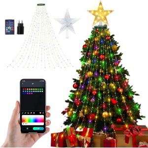 JGD-Guirlande Lumineuse Sapin de Noel, 200 LED Guirlande Lumineuse de No&euml;L Anneau avec Application, 2M*10 Rideau Lumineux Sapin de Noel pour D&eacute;coration de 1.5m-2.5m Sapin de No&euml;l - Neuf