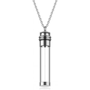 Collier Pendentif Flacon Bouteille Verre Transparent Fun&eacute;raire Urne Cendres Cha&icirc;ne Pendentif Tube A Remplir Recipient Ouvrir Contenant Comm&eacute;moratif Souvenir Bijoux Homme Femme - Neuf