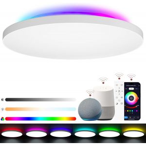 Ulteronixshop-Plafonnier Led Dimmable 24w 2400lm, Luminaire Plafonnier Avec Rgb R&eacute;tro&eacute;clairage Contr&ocirc;le T&eacute;l&eacute;commande Et App, Compatible Avec Alexa Et Google Assistant, Lampe Plafond 2700k-6500k, &Oslash;28c - Neuf