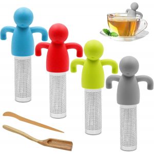 Cmws-Lot De 4 Infuseurs À Thé En Silicone, Anti-Chute, Avec Aiguille Adolescente Et Cuillère À Café Épissée Pour Thé En Vrac, Rose, Café, Épices (10,9 X 5,8 X 2 Cm) - Neuf