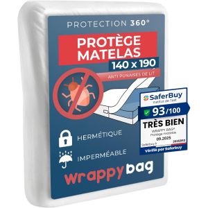 Ulteronixshop-WRAPPYBAG Housse de Matelas Imperm&eacute;able Int&eacute;grale Anti-Punaise de Lit & Acarien &iquest; Al&egrave;se Prot&egrave;ge Matelas sans Traitement Chimique &iquest; pour Matelas 140x190 &iquest; 15 Tailles et hauteurs Disponib - Neuf
