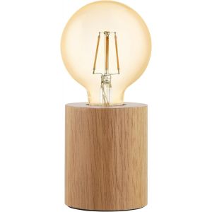 Kal-Lampe De Table Turialdo, Style Industriel Et Vintage, Lampe De Chevet En Bois Et Acier, Éclairage Pour Salon En Teintes Naturelles Et Noires, Certifié Fsc, Interrupteur, Douille E27 - Neuf