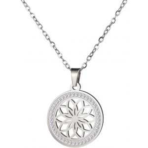 Kal-Collier De Fleur De Vie En Acier Inoxydable Collier Pendentif Fleur D'eternit&eacute; Bijoux Amulette Inspiratrice Cadeaux Spirituels Pour Femmes Charmantes Dames - Neuf