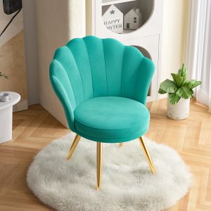 Fauteuil Salon Moderne,Fauteuil Coiffeuse avec Pied Dor&eacute;, Fauteuil Rembourr&eacute; en Velours,Fauteuil pour Salon/Chambre,Vert - Neuf