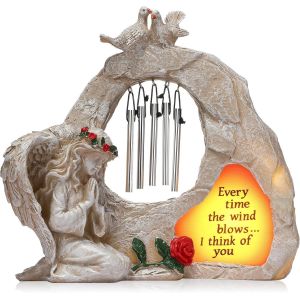 MEVRONISSHOP-Statue de Carillon &Eacute;olien Ange Priant Statue de Carillon &Eacute;olien Comm&eacute;moratif Ange de Jardin D&eacute;cor de Maison Mini Ange Figurine en R&eacute;sine d'ange Lumi&egrave;re Figurine Ange Solaire (&Eacute;l&eacute;gant) - Neuf