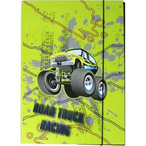 Eryi-Classeur A4 Pour Enfant - Boîte De Collecte En Carton Avec Élastique Pour Garçons (Off Road Truck) - Neuf