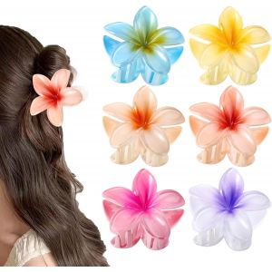 Shiba-Lot De 6 Pinces À Cheveux En Forme De Fleur Hawaïenne De 8 Cm - Pour Femme - Antidérapantes - Cadeau Pour Femme[2799] - Neuf