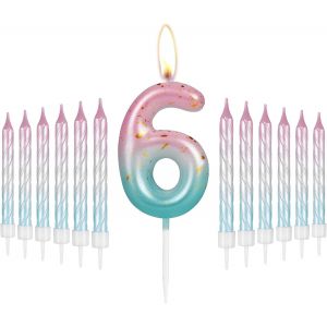 Eryi-I-Qiqi Bougies De 6e Anniversaire Bougie Dégradé Rose À Bleu Avec 12 Bougies En Spirale Dégradées Pour Bougies De Gâteau Numéro 6 Pour Décorations De Gâteau Happy 6 Birthday, Fête D'anniversa - Neuf