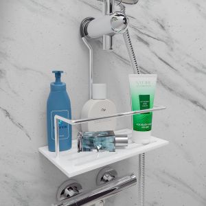 &Eacute;tag&egrave;re De Douche &Agrave; Suspendre Sans Per&ccedil;age, Support De Douche En Acier Inoxydable Et Acrylique, Rangement De Douche Ajustable Pour Gel Douche Et Shampooing - Blanc - Neuf