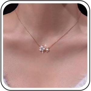 Collier Fleur En Cristal Collier Ras De Cou Fleur En Cz Collier Pendentif Fleur Creuse Petit Collier Pendentif Floral Blanc Collier Fleur Strassée Collier Étincelant - Neuf