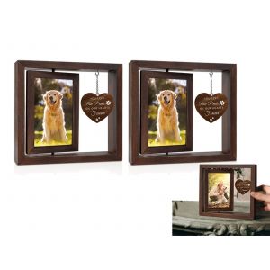 Lot de 2 cadres photo rotatifs en bois pour photos 10x15 cm - Hommage aux animaux de compagnie - Neuf
