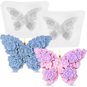 Kal-Lot De 2 Moules En Silicone En Forme De Fleur Et Papillon, Moules En Résine Époxy Pour La Fabrication De Bougies, Plâtre, Savon, Bougies Parfumées, Argile Polymère - Neuf