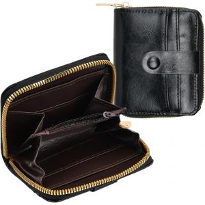Portefeuille Pour Femme,Portefeuille Court En Cuir Pu,Mini Taille,Grande Capacité Et Style Mince,Avec Poche À Monnaie Zippée,Compartiments Séparés,Avec 6 Emplacements Pour Cartes,Noir - Neuf