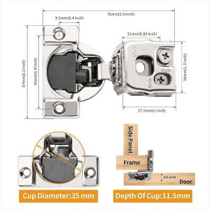 Pack De 10 Charni&egrave;res Dissimul&eacute;es &Agrave; Fermeture Douce De 1-1/4 Pouce De Superposition 3d Pour Porte De Cadre De Visage,Spee De Fermeture De Contr&ocirc;le - Neuf