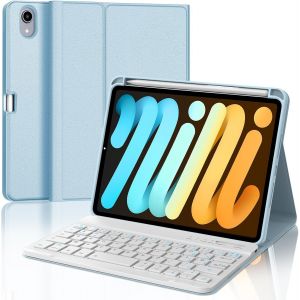 Coque Clavier Pour Ipad Mini 7 (A17 Pro) 2024/ Mini 6 8.3"", Azerty Clavier Bluetooth Détachable Pour Ipad Mini 7/6 8.3"", Bleu Ciel - Neuf