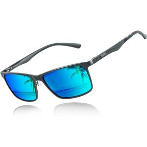 Lunettes De Soleil Classiques Pour Hommes Polarisées : Protection Uv Lunettes De Soleil Tendance Pour La Conduite Et La Pêche Avec Cadre En Al-Mg, Monture En Métal K - Verres Bleus - Neuf