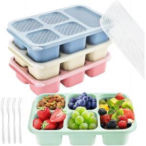 4 Pi&egrave;ces Boite Repas Emboitable, Lunch Box Enfant Bento Box Bento Lunch Box Avec Compartiments, S Lunchbox Avec Fourches Pour Le Travail, Schook, Voyage, Pique-Nique (5 Compartiments) - Neuf