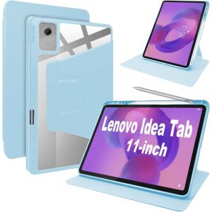 Case Pour Lenovo Idea Tab 11"" Coque Avec Emplacement Pour Stylo & Support Rotatif,Cuir Pu + Acrylique Transparent - Neuf