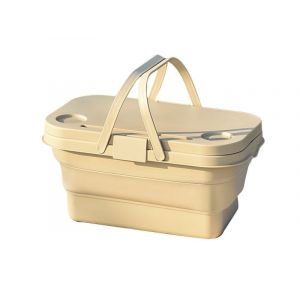 Panier de pique-nique pliable avec couvercle pour le camping et l'ext&eacute;rieur - Beige - Neuf