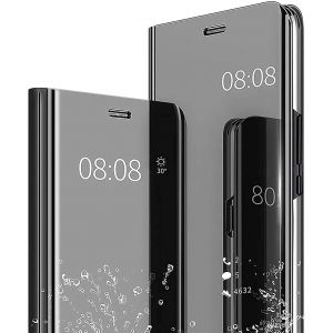 KALANKA-Housse &eacute;tui pour Xiaomi 14T Pro Coque, Mirror Case Anti-Rayures Anti-Choc Housse de Protection Clear View Cover, &Eacute;tui Cover pour Xiaomi 14T Pro.(Noir) - Neuf