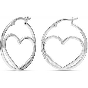 Chenquansarl-Boucles D'oreilles Cr&eacute;oles En Argent Sterling 925 En Forme De Coeur Pour Femme | Boucles D'oreilles Cr&eacute;oles Italiennes En Forme De Coeur, Argent Sterling, Pas De Gemme - Neuf