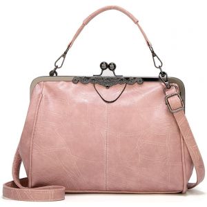 SJZG-Sac A Main Pochette Femme Portefeuille Elegant Sac De Soiree Kiss Lock Sac &Agrave; Bandouli&egrave;re Pu Cuir Sacs &Agrave; Main Mariage Rose - Neuf
