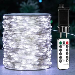 Guirlande Lumineuse Blanche Froide De 30,5 M, Enfichable, Avec Fil D'Argent Et 300 Led, 8 Modes D'Éclairage Pour Mariage, Intérieur, Extérieur, Sapin De Noël, Terrasse, Porche, Jardin. - Neuf