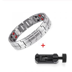 Bracelet Magnétique Pour Les Hommes Trois Ligne De La Thérapie De L'énergie Bracelet En Acier Inoxydable Aimant Les Bijoux Soulage Les Douleurs De L'arthrite Détachable (Couleur Acier) - Neuf
