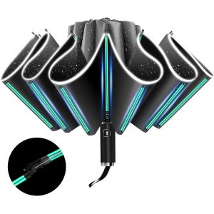 Meimie-Parapluie Inversé Automatique Anti-Tempête Pour Pluie Et Soleil 10 Baleines (3 + 2) Parapluie Inversé Compact Avec Réflecteurs Pour Hommes Et Femmes - Neuf