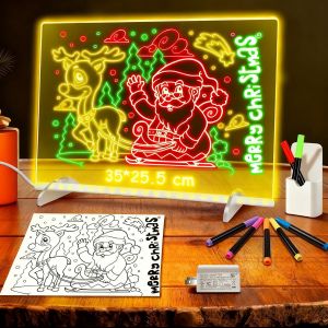 NouvelHorizonstore-Tableau lumineux Message LED 35 x 25 cm, Tablette lumineuse Dessin Enfant, 13 Modes En acrylique Avec adaptateur pour tableau &iquest;&iquest; peindre, m&iquest;&iquest;mo, publicit&iquest;&iquest;, Cadeau Cr&iquest;&iquest;atif pour Enfant - Neuf